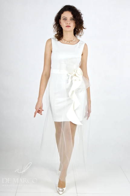 Elegancka sukienka do ślubu z fantazyjnym paskiem - spódnicą maxi. Projektowanie i szycie na miarę De Marco